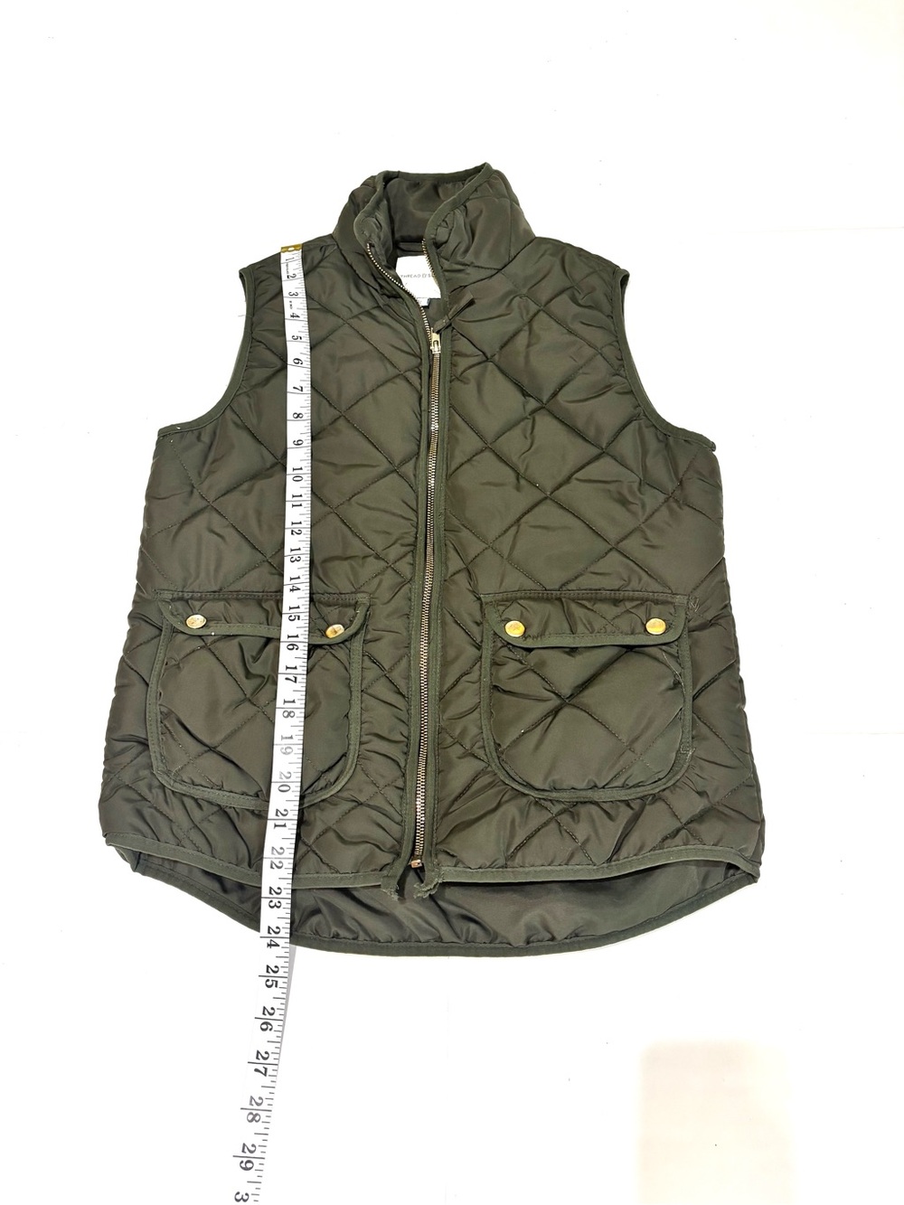 Thread & Supply Olive Green Quilted Vest with Gold Zipper Detail - Picture 8 of 10